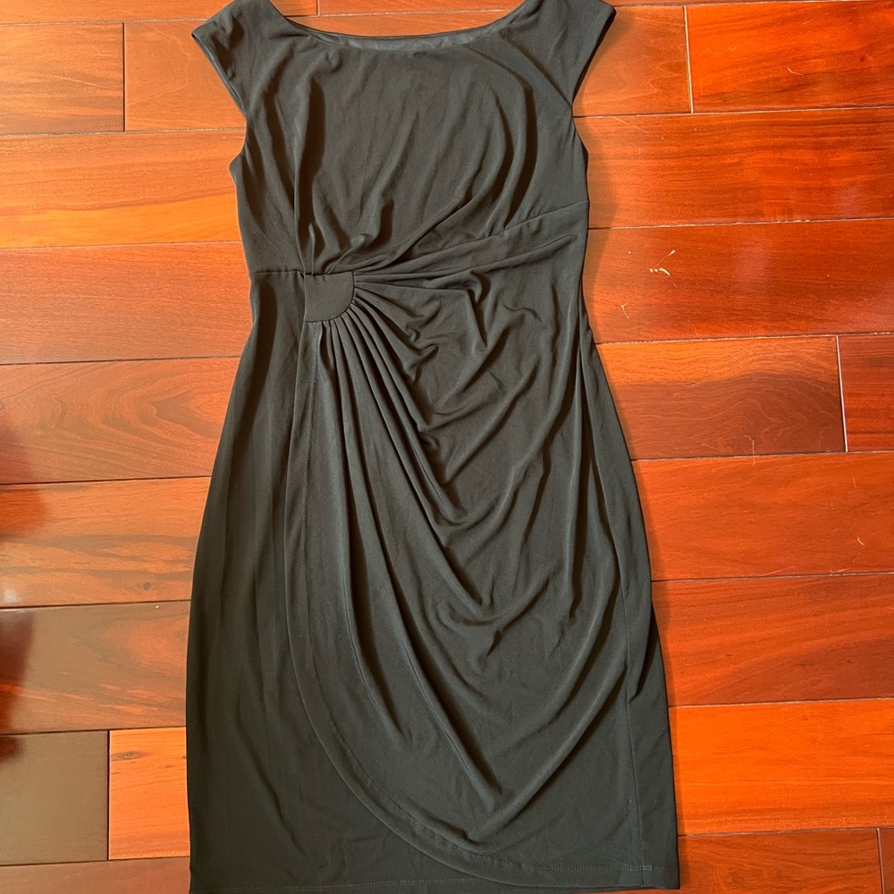 Connected Apparel Women's Black Sheath Dress Faux Wrap Classic  Size 8P